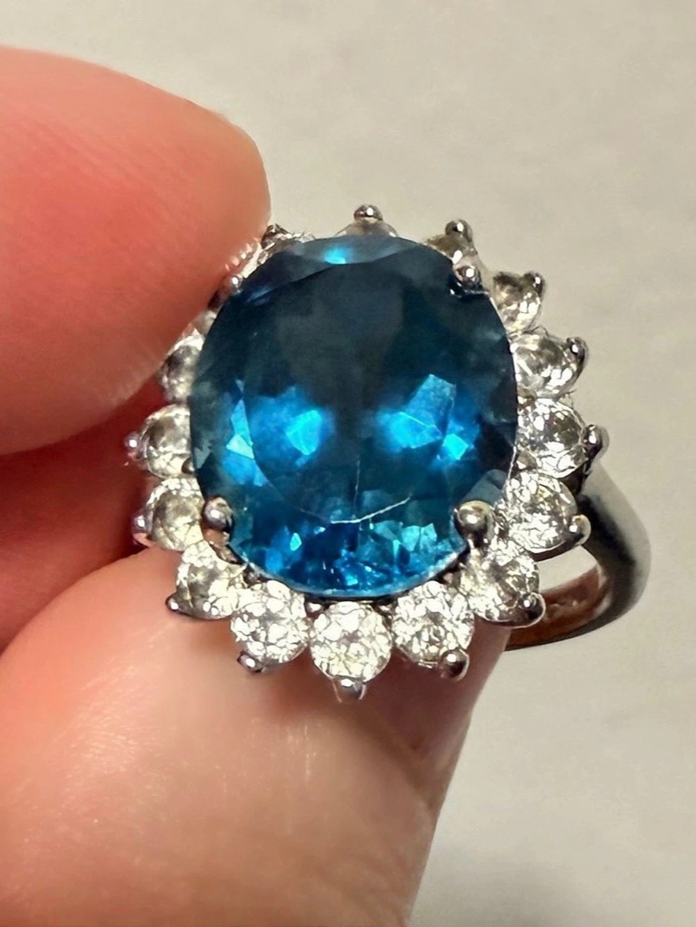 GENUINE GEMSTONE Princess Diana Style Ring Size 5.5 Sterling Silver